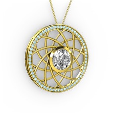 Vanida Kolye - Swarovski ve akuamarin 18 ayar altın kolye (40 cm altın rolo zincir) #1h1g2ax