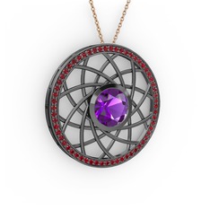 Vanida Kolye - Ametist ve garnet 925 ayar siyah rodyum kaplama gümüş kolye (40 cm rose altın rolo zincir) #1hka9no