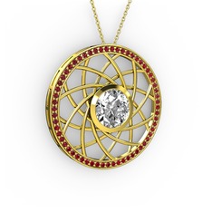 Swarovski ve garnet 14 ayar altın kolye (40 cm altın rolo zincir)
