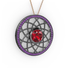 Vanida Kolye - Garnet ve ametist 925 ayar siyah rodyum kaplama gümüş kolye (40 cm rose altın rolo zincir) #1hx6dzl