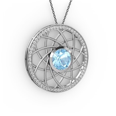 Vanida Kolye - Akuamarin ve pırlanta 18 ayar beyaz altın kolye (0.66 karat, 40 cm gümüş rolo zincir) #1i1gmhs