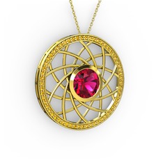 Rodolit garnet ve sitrin 18 ayar altın kolye (40 cm altın rolo zincir)