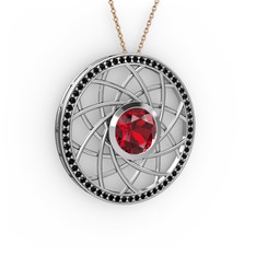 Garnet ve siyah zirkon 18 ayar beyaz altın kolye (40 cm rose altın rolo zincir)