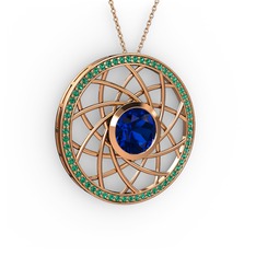 Vanida Kolye - Lab safir ve yeşil kuvars 18 ayar rose altın kolye (40 cm rose altın rolo zincir) #1i4qaoj