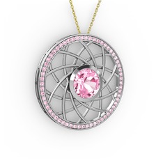 Pembe kuvars 18 ayar beyaz altın kolye (40 cm altın rolo zincir)