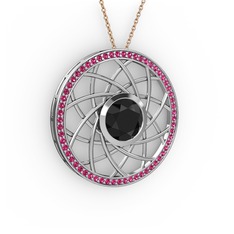 Vanida Kolye - Siyah zirkon ve rodolit garnet 14 ayar beyaz altın kolye (40 cm rose altın rolo zincir) #1i8pjas