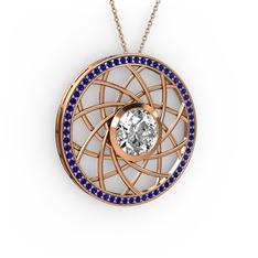 Swarovski ve lab safir 14 ayar rose altın kolye (40 cm rose altın rolo zincir)