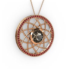 Vanida Kolye - Dumanlı kuvars ve garnet 14 ayar rose altın kolye (40 cm rose altın rolo zincir) #1iio83b