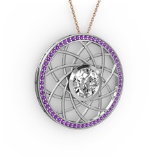 Vanida Kolye - Swarovski ve ametist 8 ayar beyaz altın kolye (40 cm rose altın rolo zincir) #1irlkv0