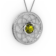 Vanida Kolye - Peridot ve swarovski 925 ayar gümüş kolye (40 cm gümüş rolo zincir) #1iydsyt