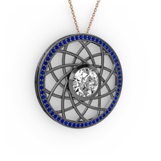 Vanida Kolye - Swarovski ve lab safir 925 ayar siyah rodyum kaplama gümüş kolye (40 cm rose altın rolo zincir) #1j1hog