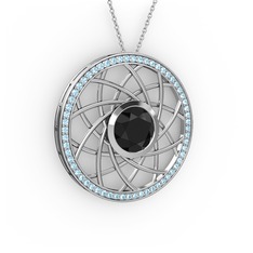 Vanida Kolye - Siyah zirkon ve akuamarin 8 ayar beyaz altın kolye (40 cm gümüş rolo zincir) #1jjya7c