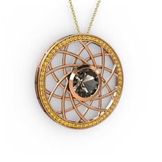 Vanida Kolye - Dumanlı kuvars ve sitrin 8 ayar rose altın kolye (40 cm altın rolo zincir) #1jn4qmv