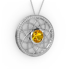 Vanida Kolye - Sitrin ve pırlanta 8 ayar beyaz altın kolye (0.66 karat, 40 cm gümüş rolo zincir) #1jp7bum