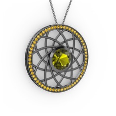 Vanida Kolye - Peridot ve sitrin 925 ayar siyah rodyum kaplama gümüş kolye (40 cm gümüş rolo zincir) #1kgagej