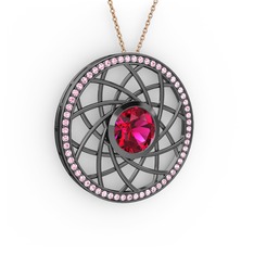 Vanida Kolye - Rodolit garnet ve pembe kuvars 925 ayar siyah rodyum kaplama gümüş kolye (40 cm rose altın rolo zincir) #1kk04fp