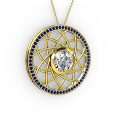 Vanida Kolye - Swarovski ve lab safir 14 ayar altın kolye (40 cm altın rolo zincir) #1knyda5