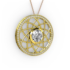 Swarovski ve pırlanta 18 ayar altın kolye (0.66 karat, 40 cm rose altın rolo zincir)