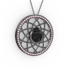Vanida Kolye - Siyah zirkon ve pembe kuvars 925 ayar siyah rodyum kaplama gümüş kolye (40 cm gümüş rolo zincir) #1l1s86y