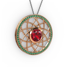 Garnet ve yeşil kuvars 8 ayar rose altın kolye (40 cm gümüş rolo zincir)