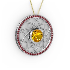 Vanida Kolye - Sitrin ve garnet 8 ayar beyaz altın kolye (40 cm gümüş rolo zincir) #1l9r2cm