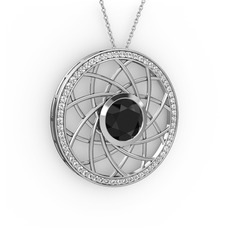 Vanida Kolye - Siyah zirkon ve swarovski 925 ayar gümüş kolye (40 cm beyaz altın rolo zincir) #1lbqobf