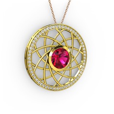 Vanida Kolye - Rodolit garnet ve pırlanta 18 ayar altın kolye (0.66 karat, 40 cm rose altın rolo zincir) #1ledh9m