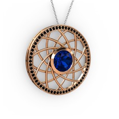 Lab safir ve siyah zirkon 8 ayar rose altın kolye (40 cm beyaz altın rolo zincir)