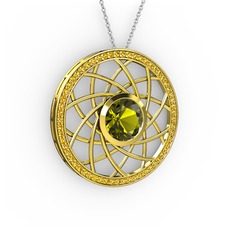 Peridot ve sitrin 18 ayar altın kolye (40 cm beyaz altın rolo zincir)