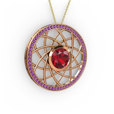 Vanida Kolye - Garnet ve ametist 925 ayar rose altın kaplama gümüş kolye (40 cm gümüş rolo zincir) #1lz7ysa