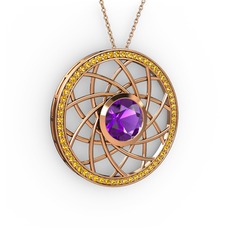 Ametist ve sitrin 925 ayar rose altın kaplama gümüş kolye (40 cm rose altın rolo zincir)