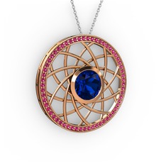 Vanida Kolye - Lab safir ve rodolit garnet 925 ayar rose altın kaplama gümüş kolye (40 cm gümüş rolo zincir) #1m12qj1
