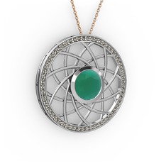 Vanida Kolye - Kök zümrüt ve dumanlı kuvars 8 ayar beyaz altın kolye (40 cm rose altın rolo zincir) #1m28ozd