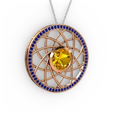 Vanida Kolye - Sitrin ve lab safir 14 ayar rose altın kolye (40 cm gümüş rolo zincir) #1m3hbga