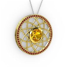 Vanida Kolye - Sitrin ve garnet 18 ayar altın kolye (40 cm gümüş rolo zincir) #1mdnhr4