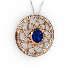 Vanida Kolye - Lab safir ve swarovski 8 ayar rose altın kolye (40 cm beyaz altın rolo zincir) #1miotnp