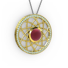 Vanida Kolye - Kök yakut ve akuamarin 18 ayar altın kolye (40 cm gümüş rolo zincir) #1mscatq