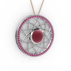 Kök yakut ve rodolit garnet 14 ayar beyaz altın kolye (40 cm gümüş rolo zincir)