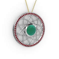 Vanida Kolye - Kök zümrüt ve garnet 8 ayar beyaz altın kolye (40 cm gümüş rolo zincir) #1n3mg44