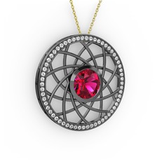 Vanida Kolye - Rodolit garnet ve swarovski 925 ayar siyah rodyum kaplama gümüş kolye (40 cm altın rolo zincir) #1n61l9h