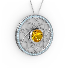 Vanida Kolye - Sitrin ve akuamarin 14 ayar beyaz altın kolye (40 cm beyaz altın rolo zincir) #1njslnl