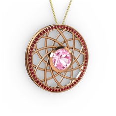 Pembe kuvars ve garnet 925 ayar rose altın kaplama gümüş kolye (40 cm gümüş rolo zincir)