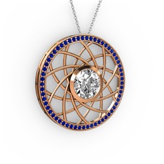 Vanida Kolye - Swarovski ve lab safir 18 ayar rose altın kolye (40 cm beyaz altın rolo zincir) #1nni6pf