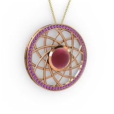 Vanida Kolye - Kök yakut ve ametist 14 ayar rose altın kolye (40 cm altın rolo zincir) #1noqwp