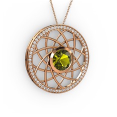 Vanida Kolye - Peridot ve pırlanta 925 ayar rose altın kaplama gümüş kolye (0.66 karat, 40 cm rose altın rolo zincir) #1np8khs