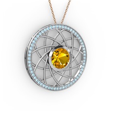 Vanida Kolye - Sitrin ve akuamarin 8 ayar beyaz altın kolye (40 cm rose altın rolo zincir) #1nvuxzd