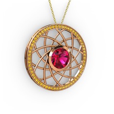 Vanida Kolye - Rodolit garnet ve sitrin 8 ayar rose altın kolye (40 cm altın rolo zincir) #1nx5sa9
