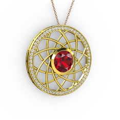 Garnet ve beyaz zirkon 925 ayar altın kaplama gümüş kolye (40 cm rose altın rolo zincir)