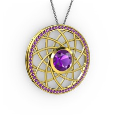 Vanida Kolye - Ametist 18 ayar altın kolye (40 cm gümüş rolo zincir) #1o2v5zn