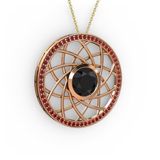 Vanida Kolye - Siyah zirkon ve garnet 14 ayar rose altın kolye (40 cm altın rolo zincir) #1o9h0dy